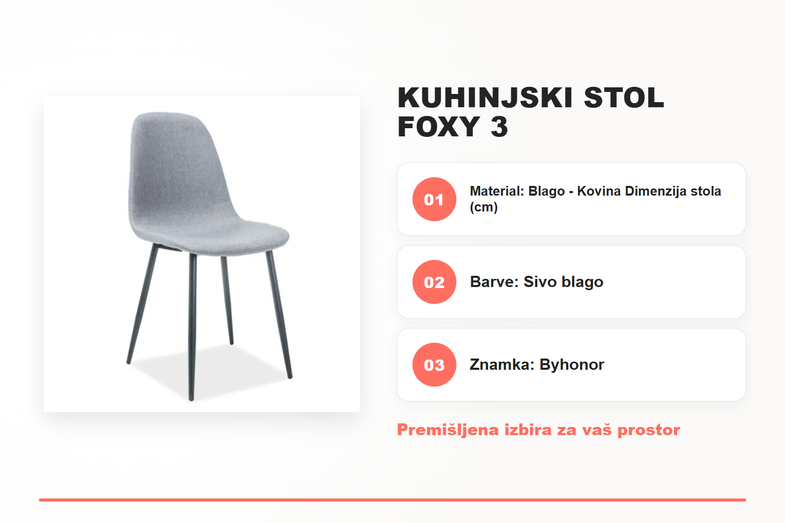 Kuhinjski stol FOXY 3 – pregled ključnih lastnosti