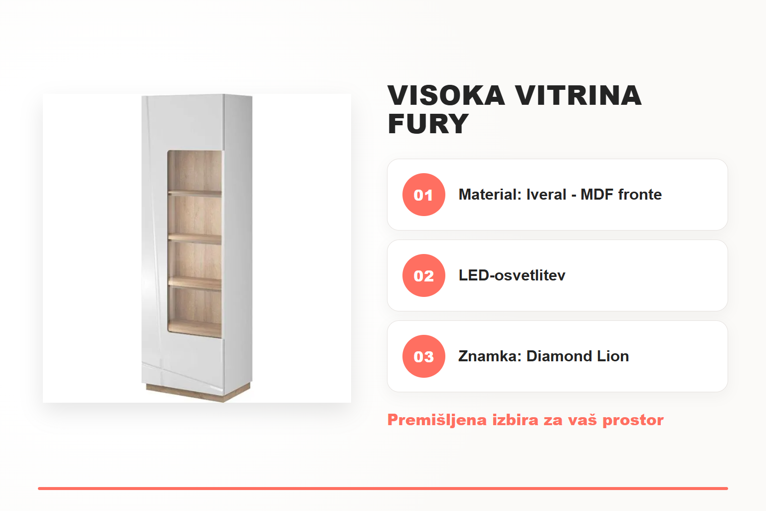 Visoka vitrina FURY – pregled ključnih lastnosti