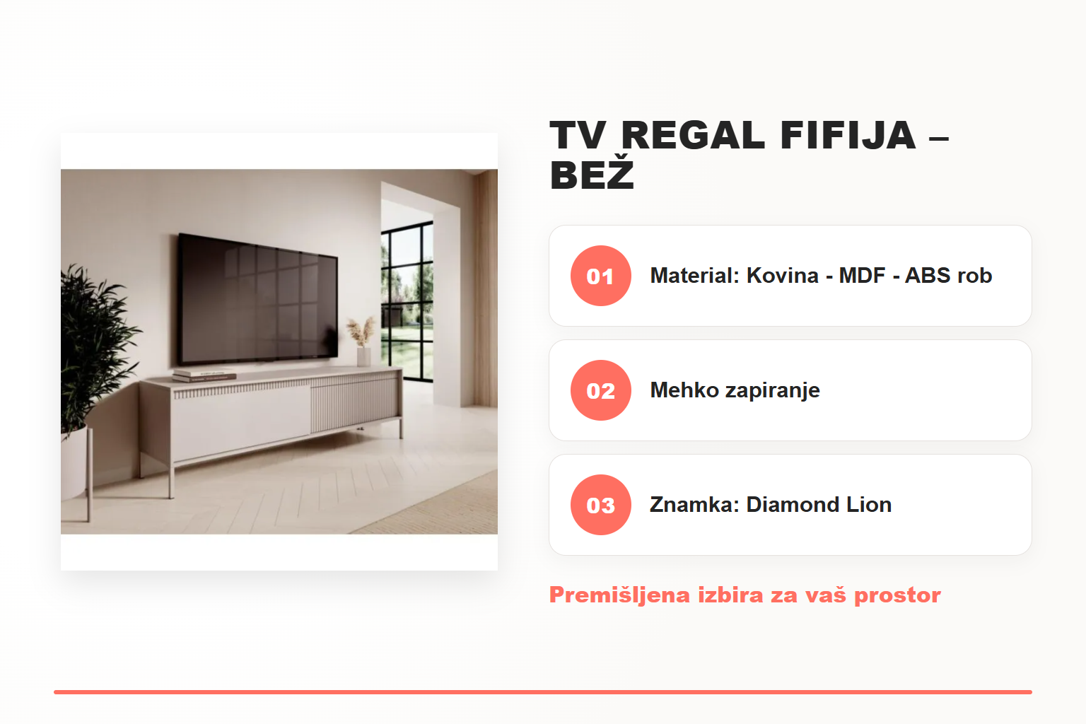 TV regal FIFIJA – bež – pregled ključnih lastnosti