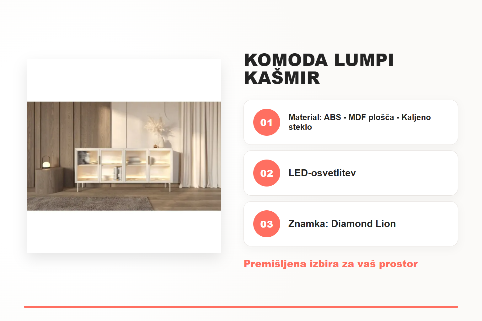Komoda LUMPI kašmir – pregled ključnih lastnosti