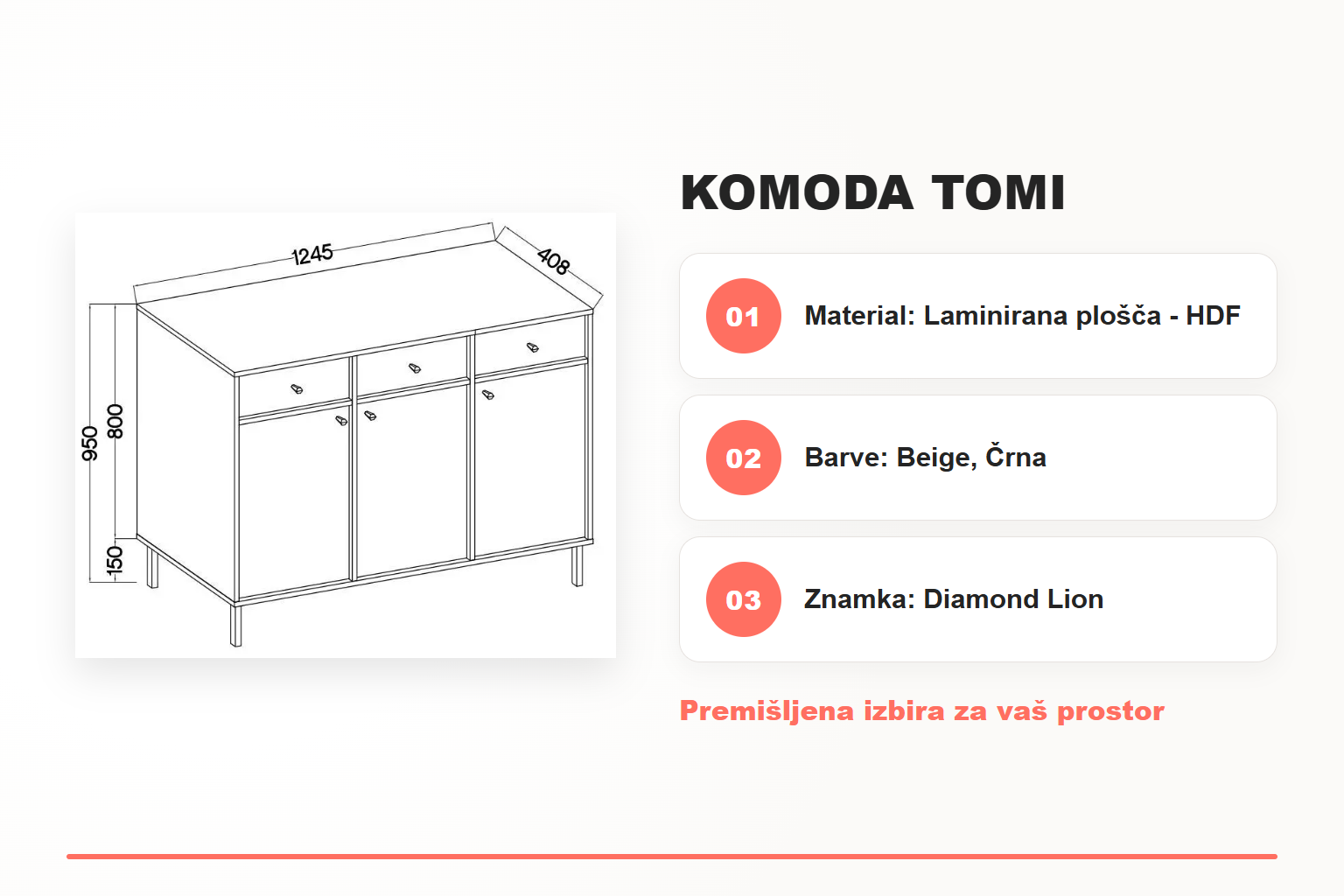 Komoda TOMI – pregled ključnih lastnosti