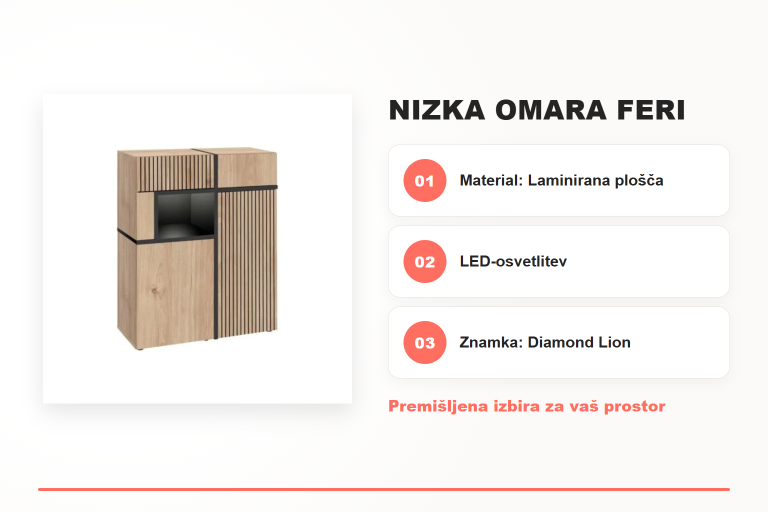 Nizka omara FERI – pregled ključnih lastnosti