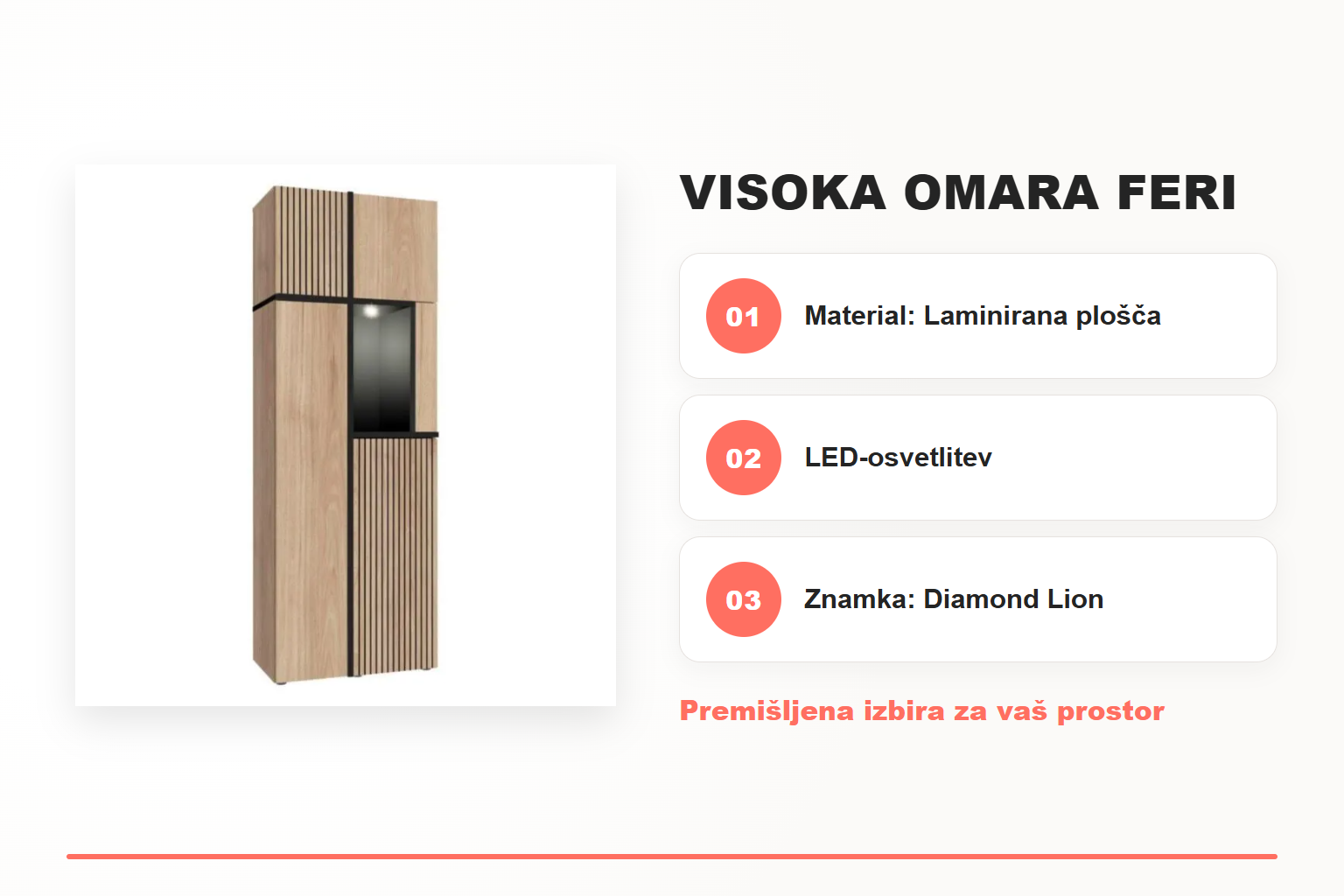 Visoka omara FERI – pregled ključnih lastnosti
