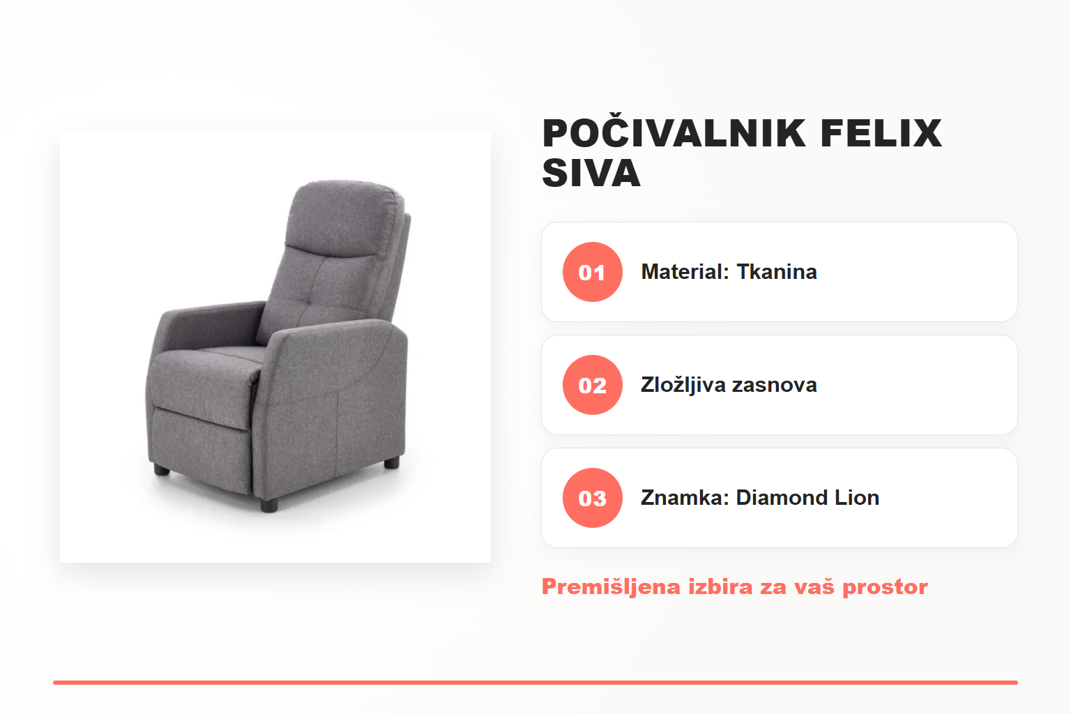 Počivalnik FELIX siva – pregled ključnih lastnosti
