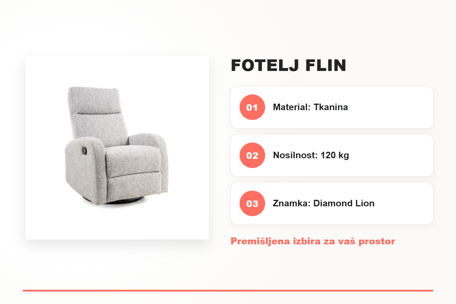 Fotelj FLIN – pregled ključnih lastnosti
