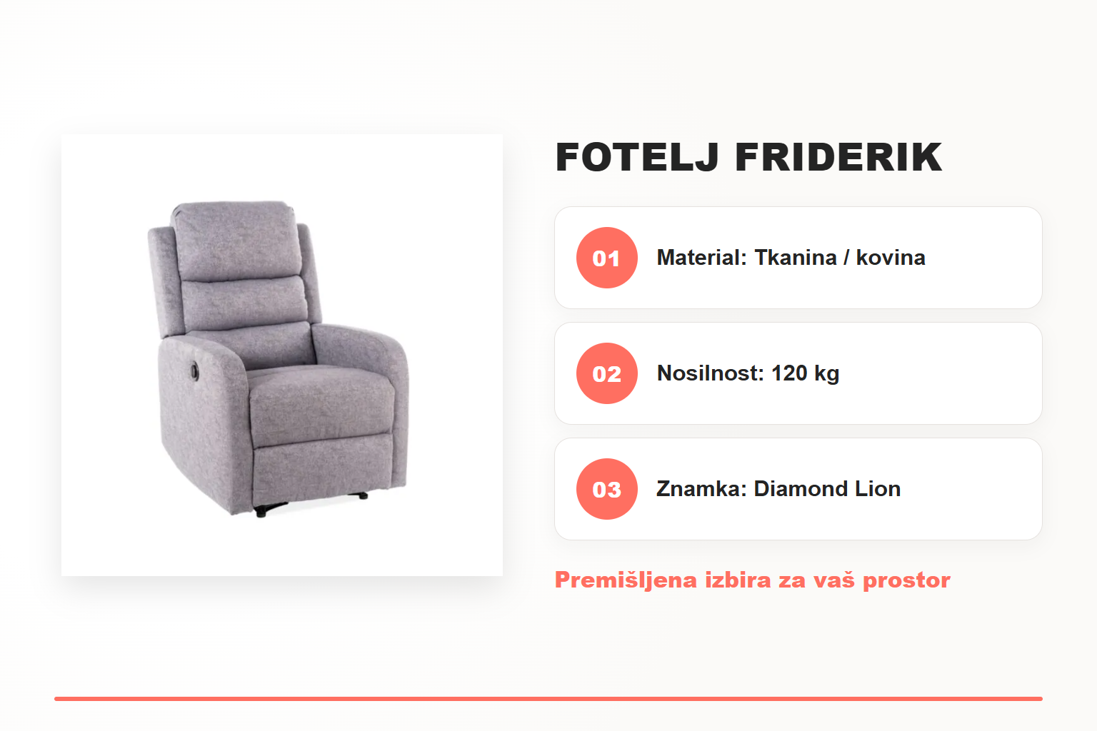 Fotelj FRIDERIK – pregled ključnih lastnosti