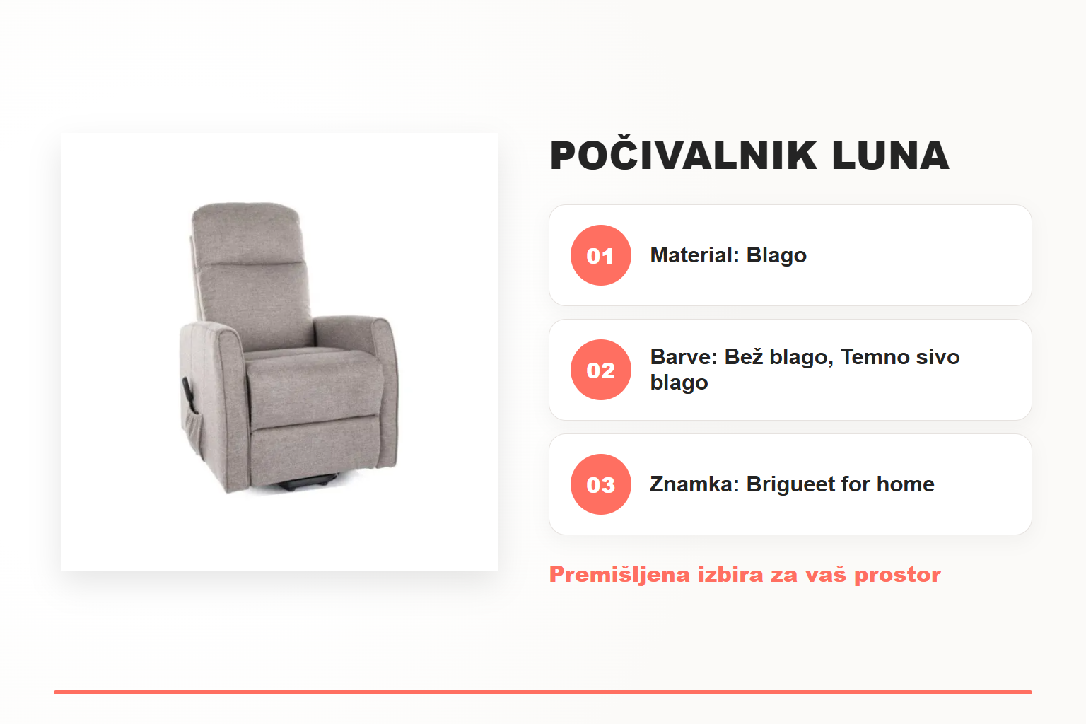 Počivalnik LUNA – pregled ključnih lastnosti