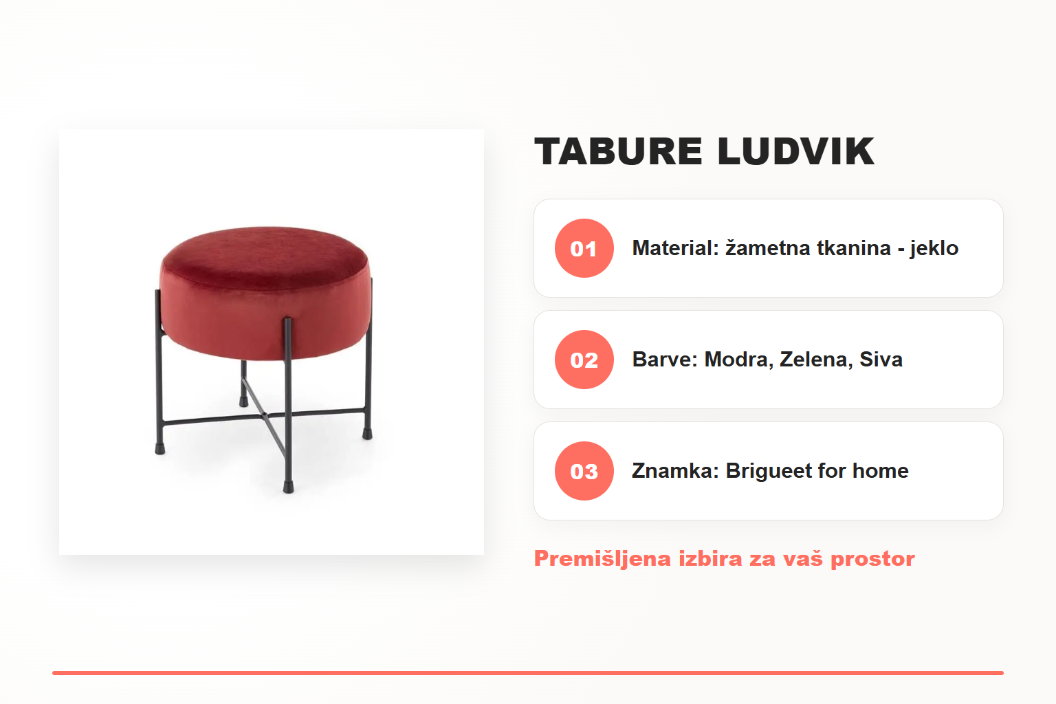 Tabure LUDVIK – pregled ključnih lastnosti
