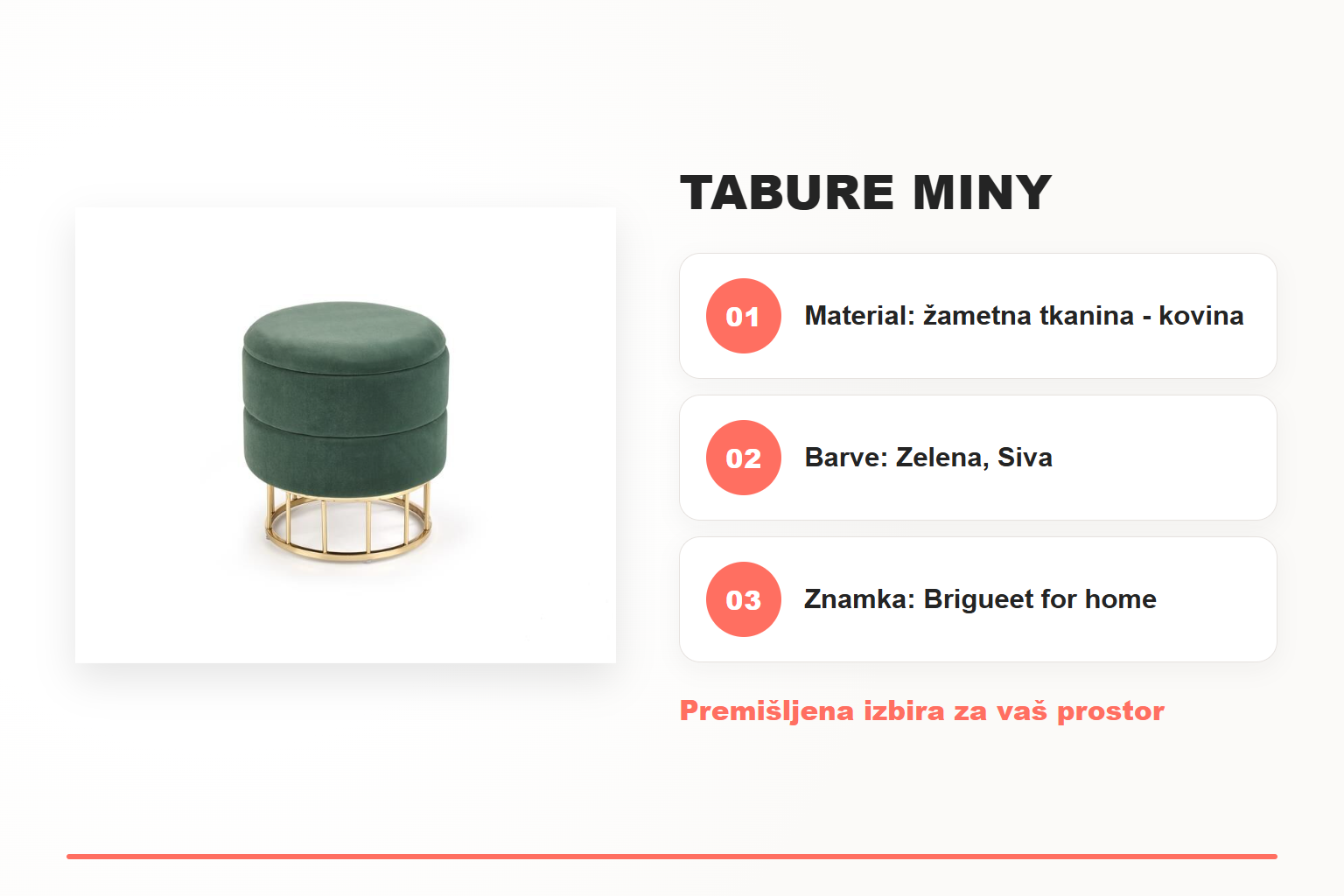 Tabure MINY – pregled ključnih lastnosti