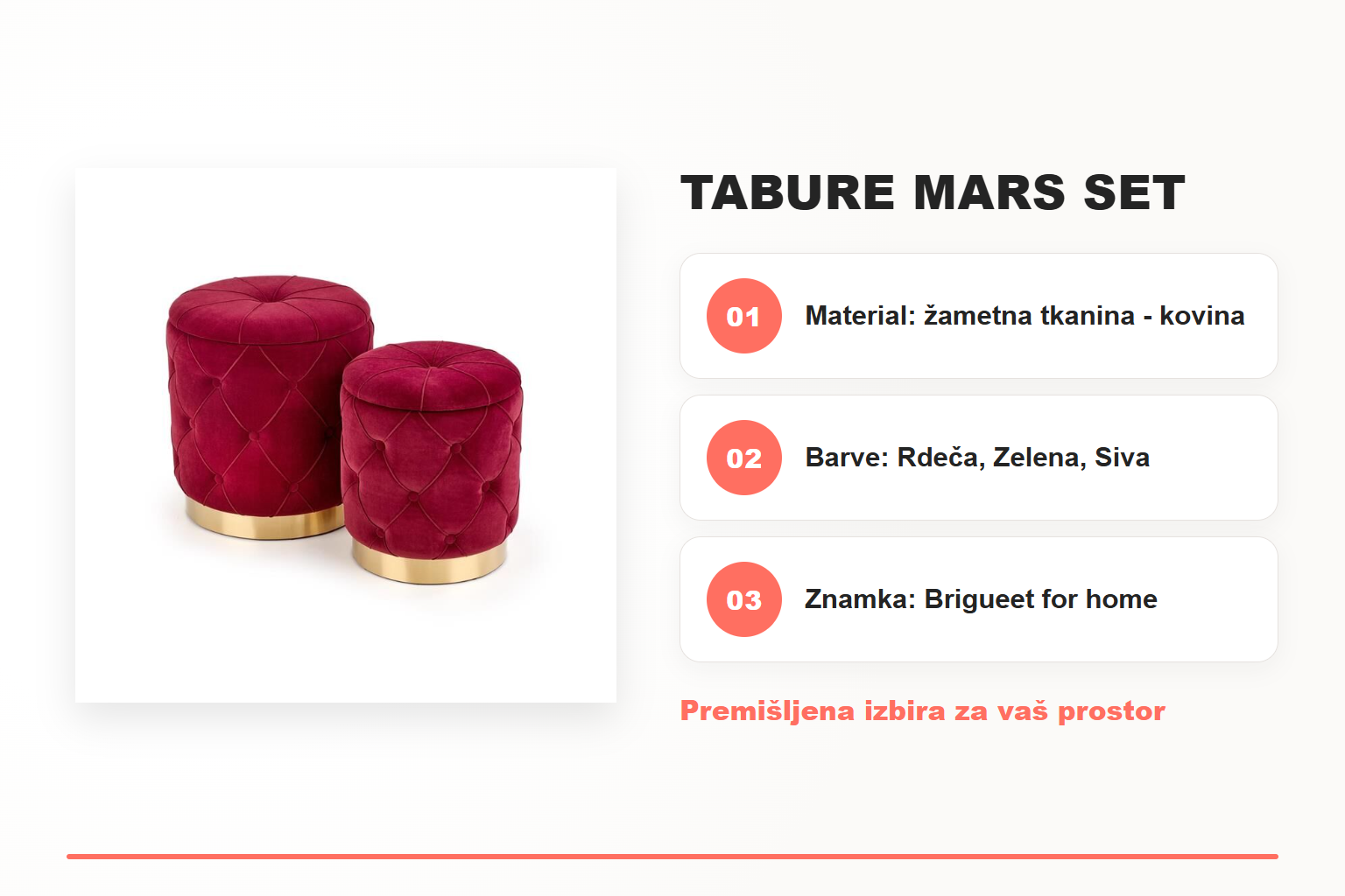 Tabure MARS set – pregled ključnih lastnosti