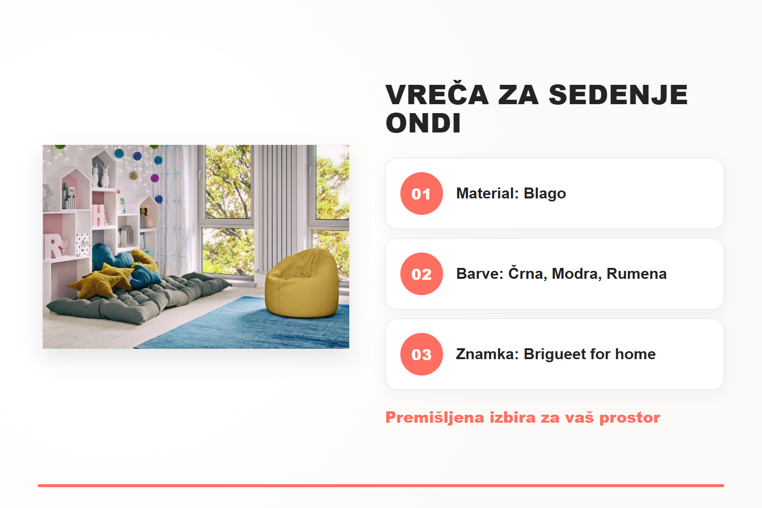 Vreča za sedenje ONDI – pregled ključnih lastnosti