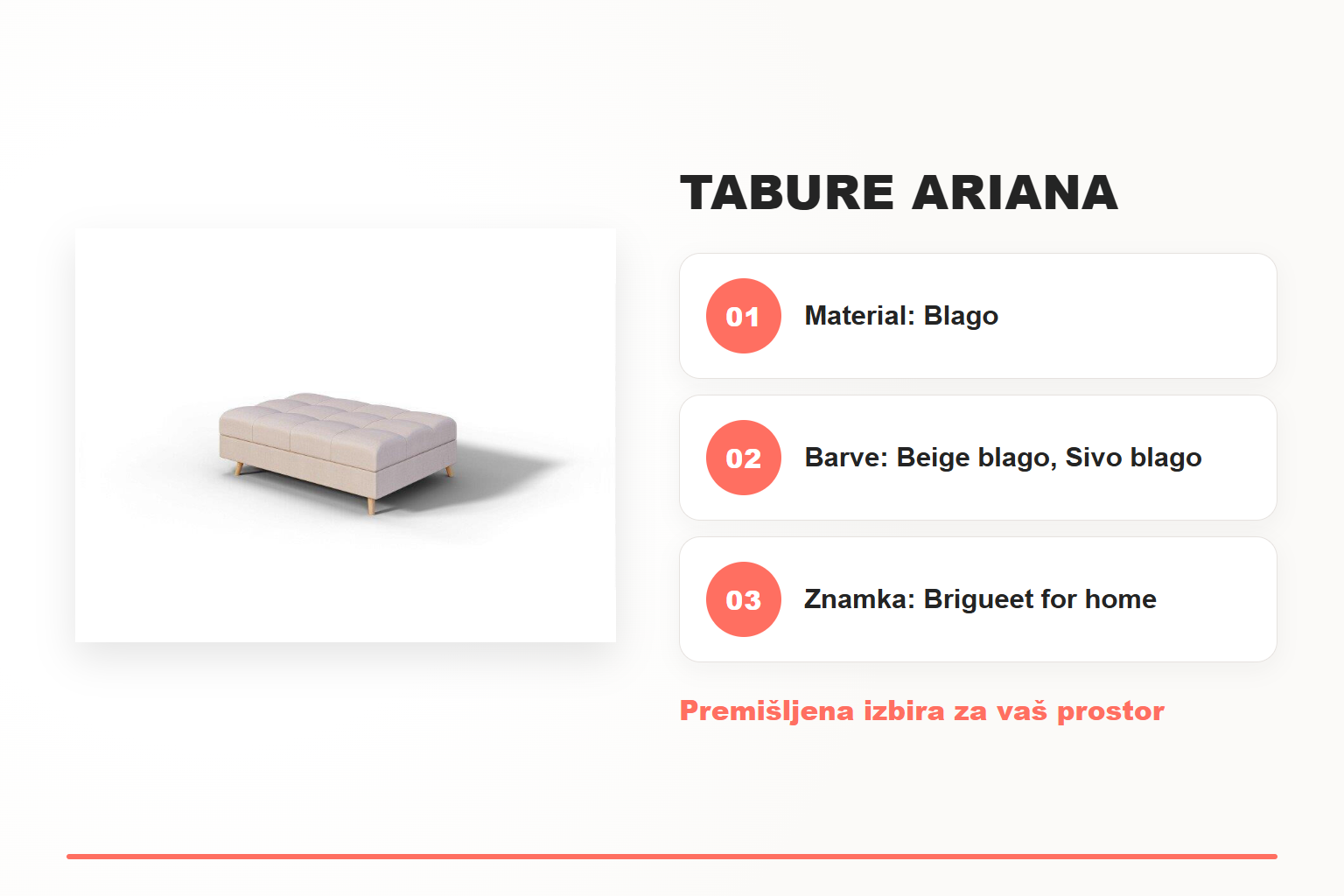 Tabure ARIANA – pregled ključnih lastnosti