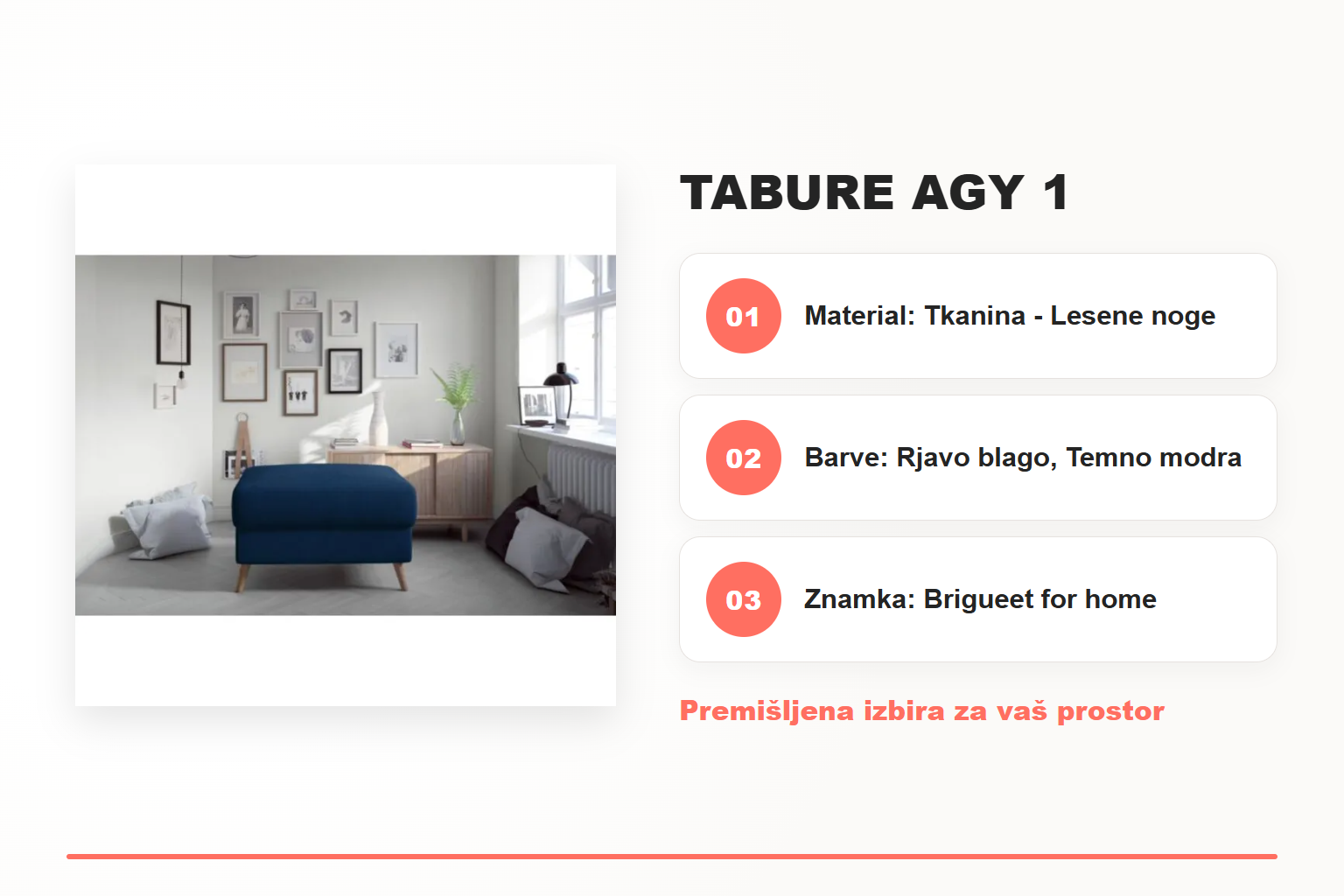 Tabure AGY 1 – pregled ključnih lastnosti