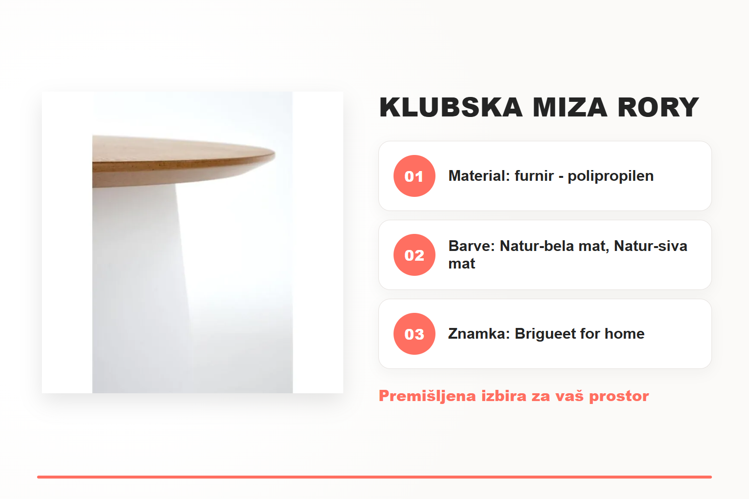 Klubska miza RORY – pregled ključnih lastnosti