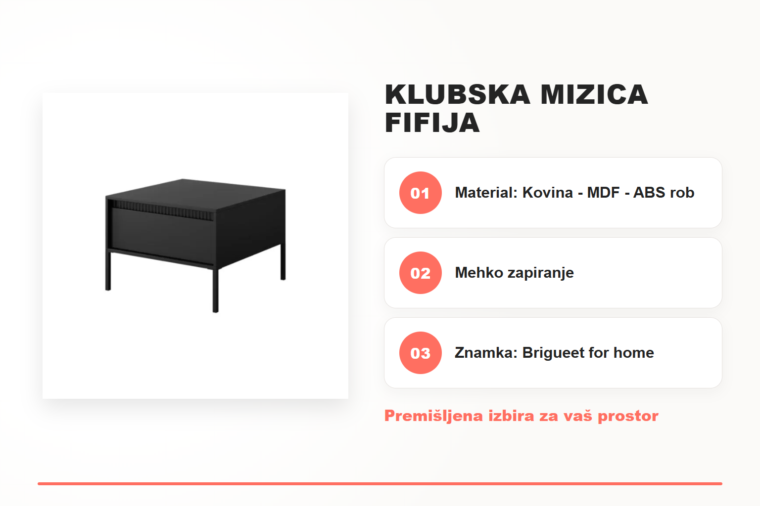 Klubska mizica FIFIJA – pregled ključnih lastnosti