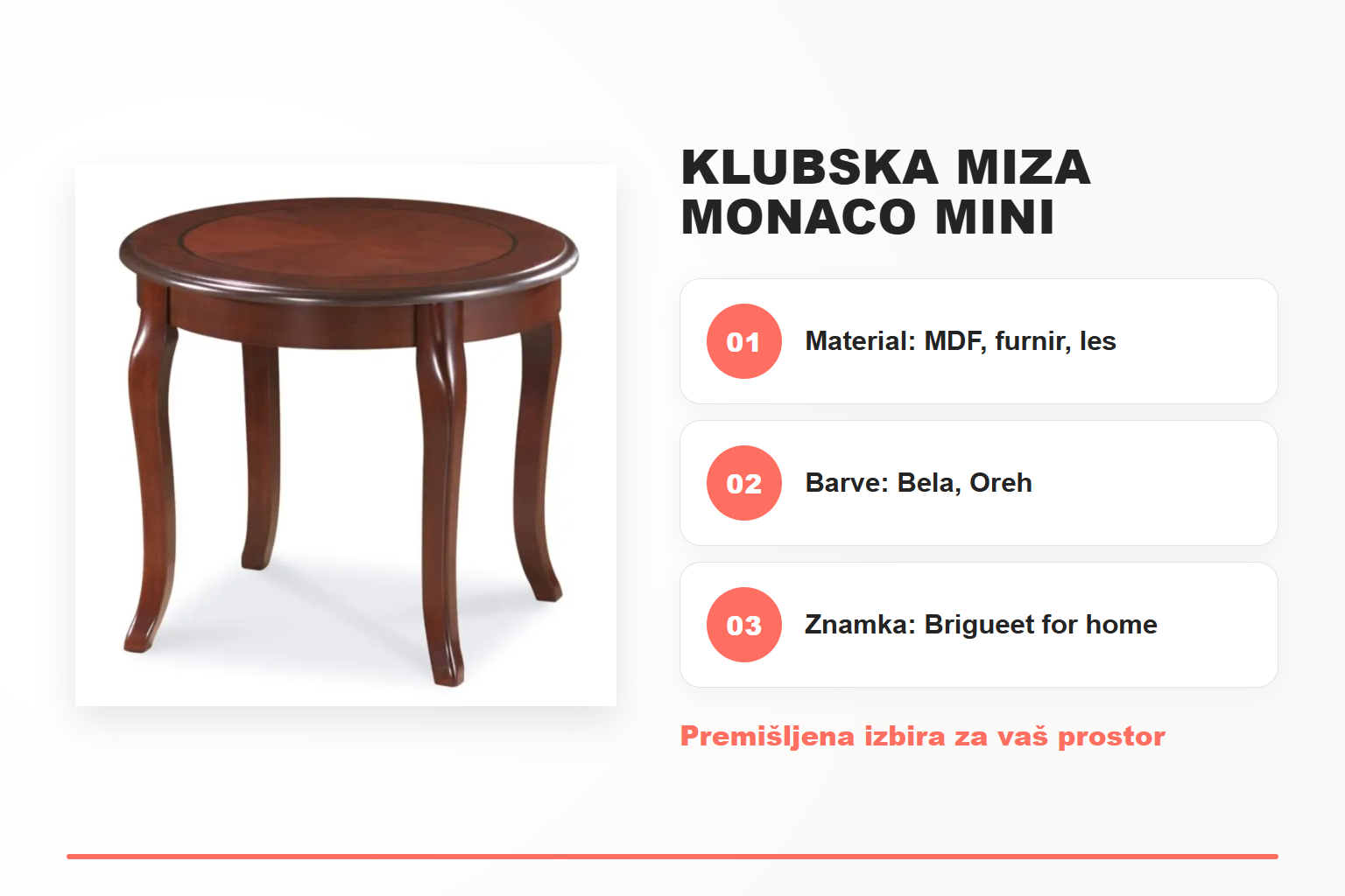 Klubska miza MONACO MINI – pregled ključnih lastnosti