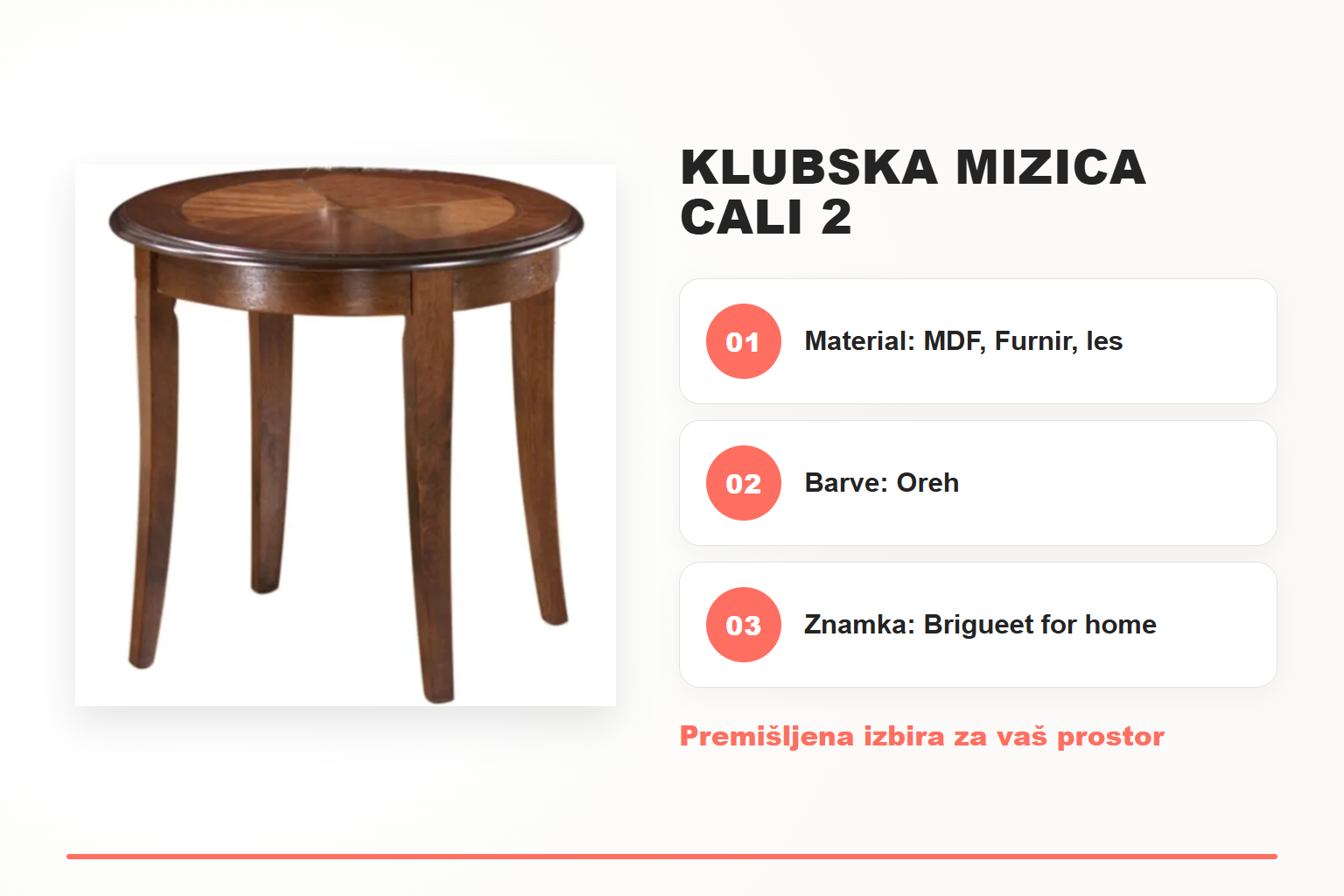 Klubska mizica CALI 2 – pregled ključnih lastnosti