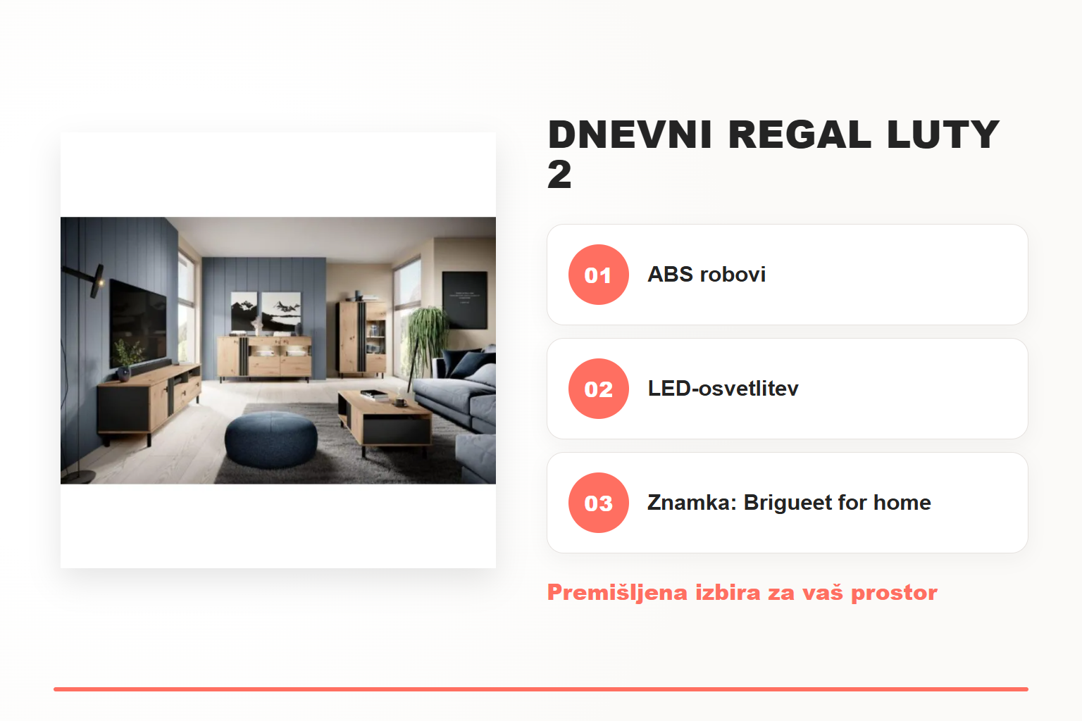 Dnevni regal LUTY 2 – pregled ključnih lastnosti
