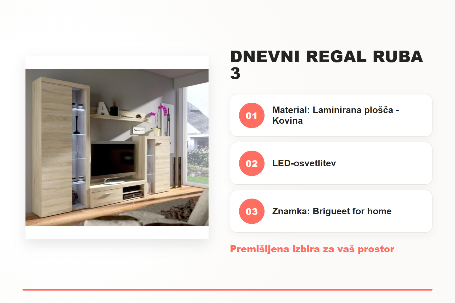 Dnevni regal RUBA 3 – pregled ključnih lastnosti