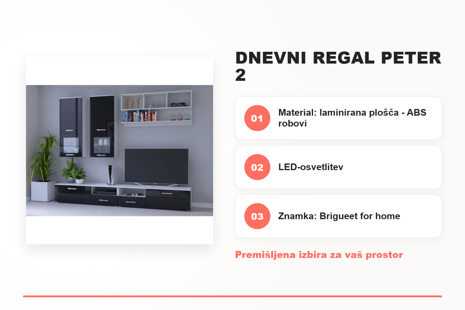 Dnevni regal PETER 2 – pregled ključnih lastnosti