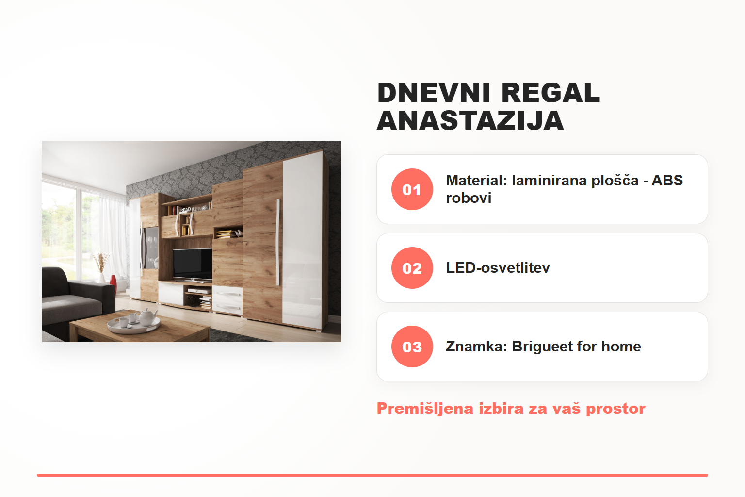 Dnevni regal ANASTAZIJA – pregled ključnih lastnosti