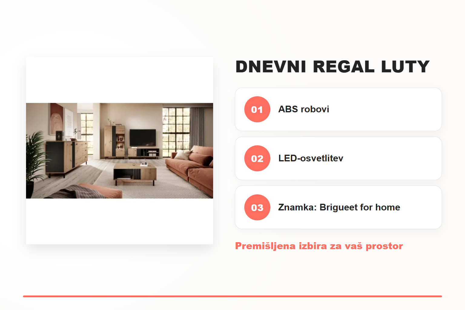 Dnevni regal LUTY – pregled ključnih lastnosti
