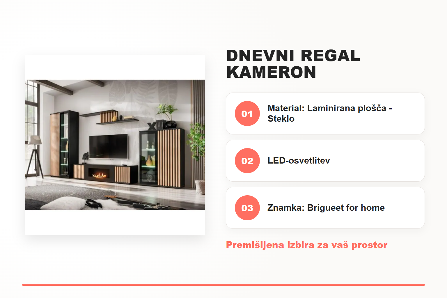 Dnevni regal KAMERON – pregled ključnih lastnosti