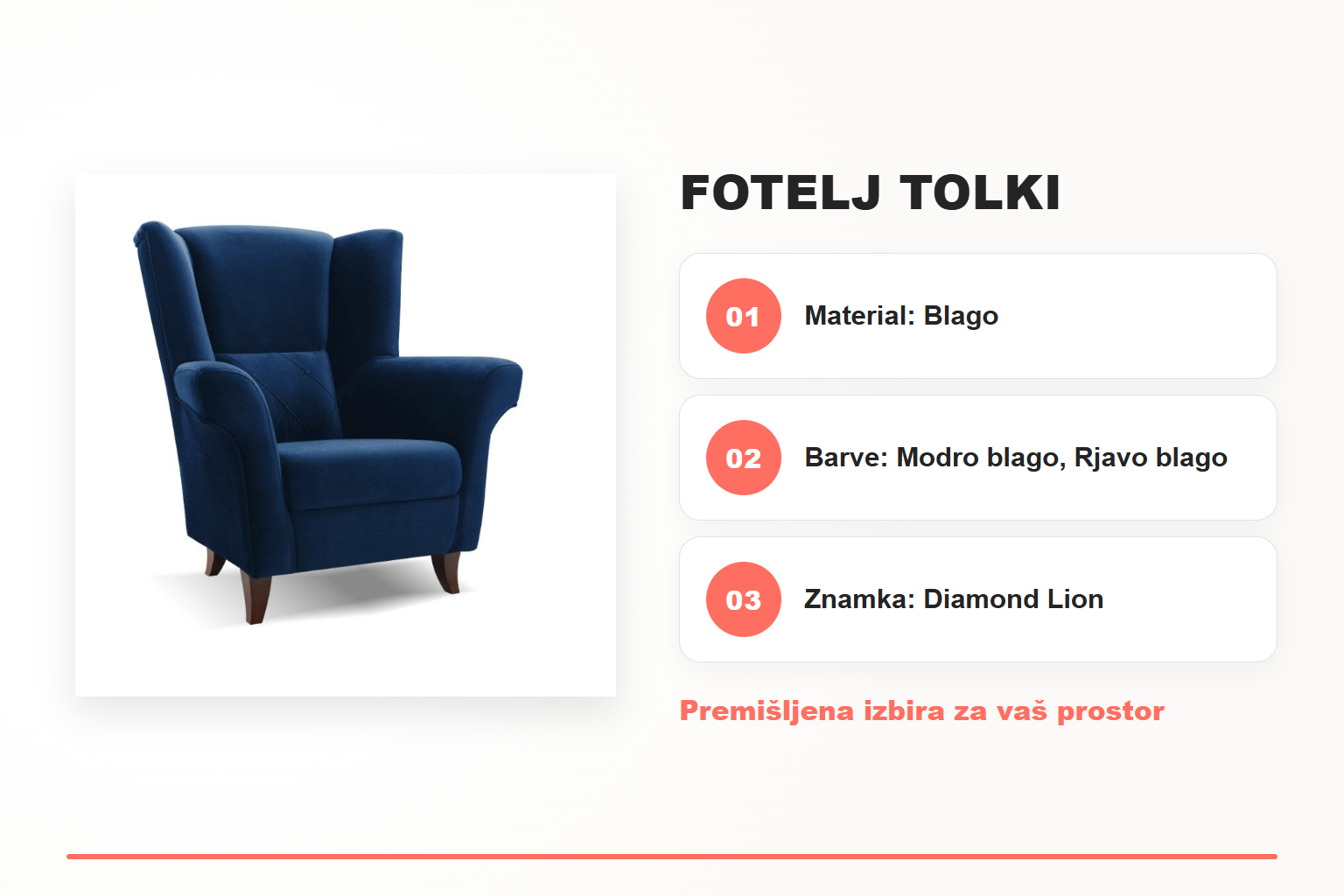 Fotelj TOLKI – pregled ključnih lastnosti