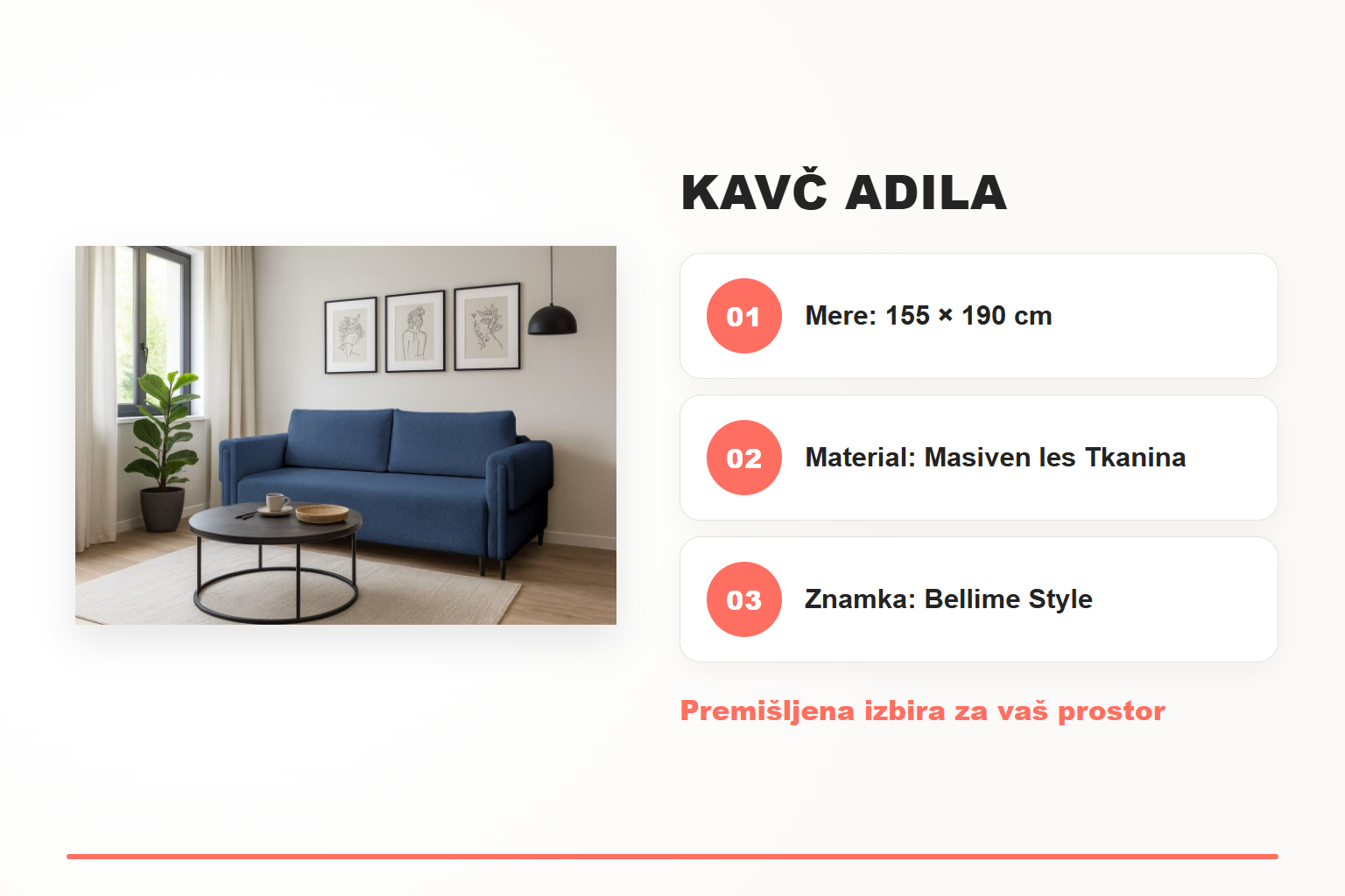 Kavč ADILA – pregled ključnih lastnosti