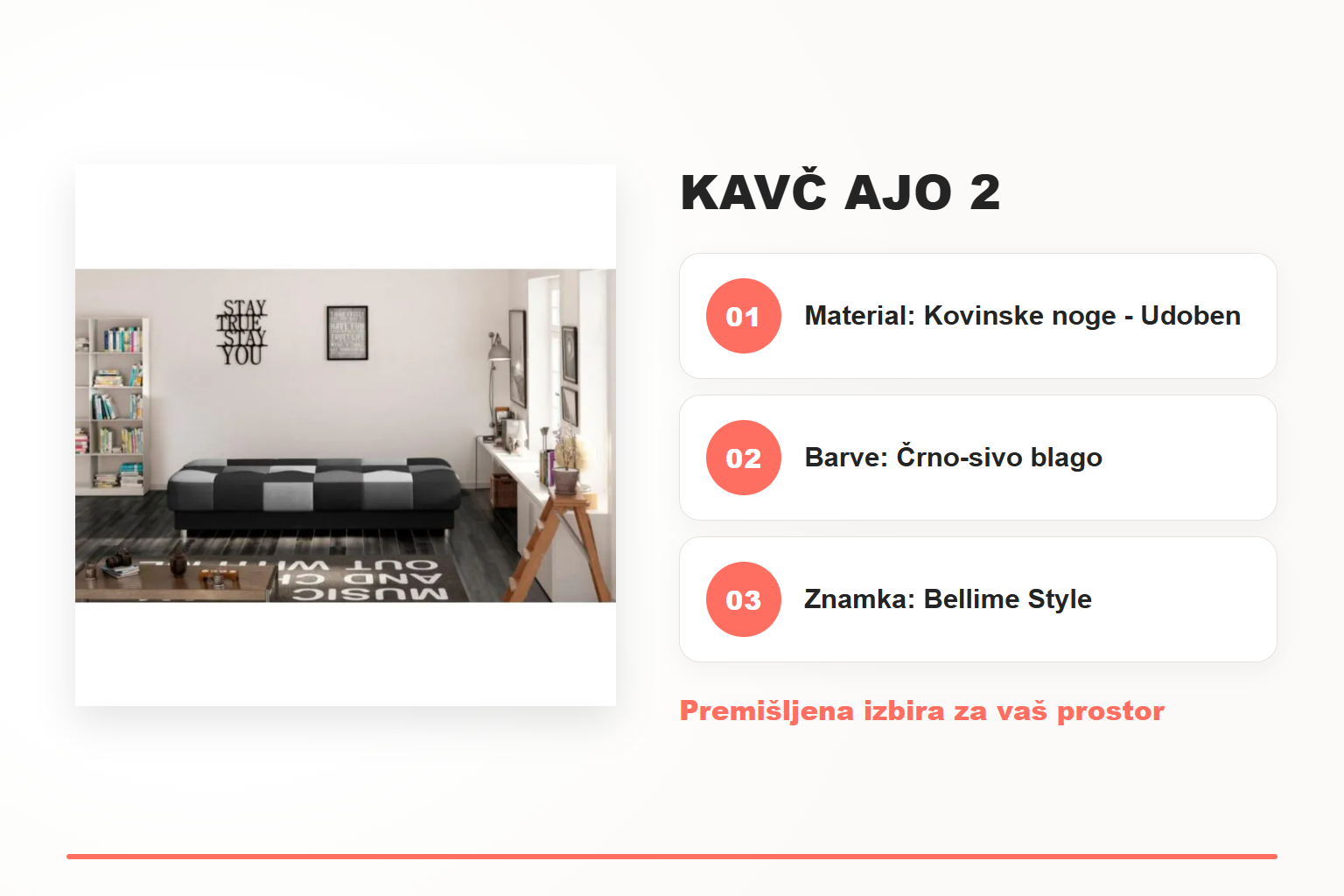 Kavč AJO 2 – pregled ključnih lastnosti