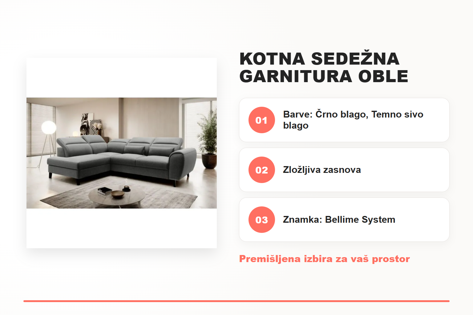 Kotna sedežna garnitura OBLE – pregled ključnih lastnosti