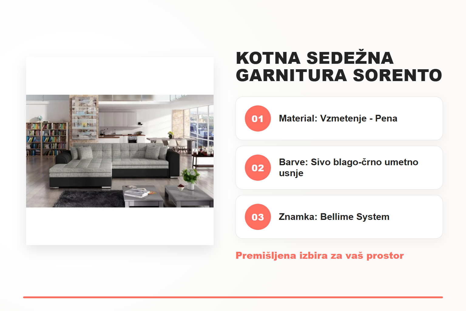 Kotna sedežna garnitura SORENTO – pregled ključnih lastnosti