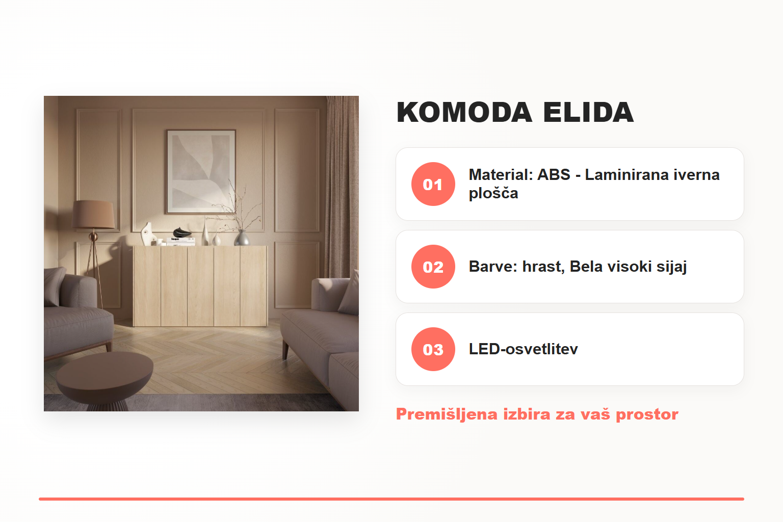 Komoda ELIDA – pregled ključnih lastnosti