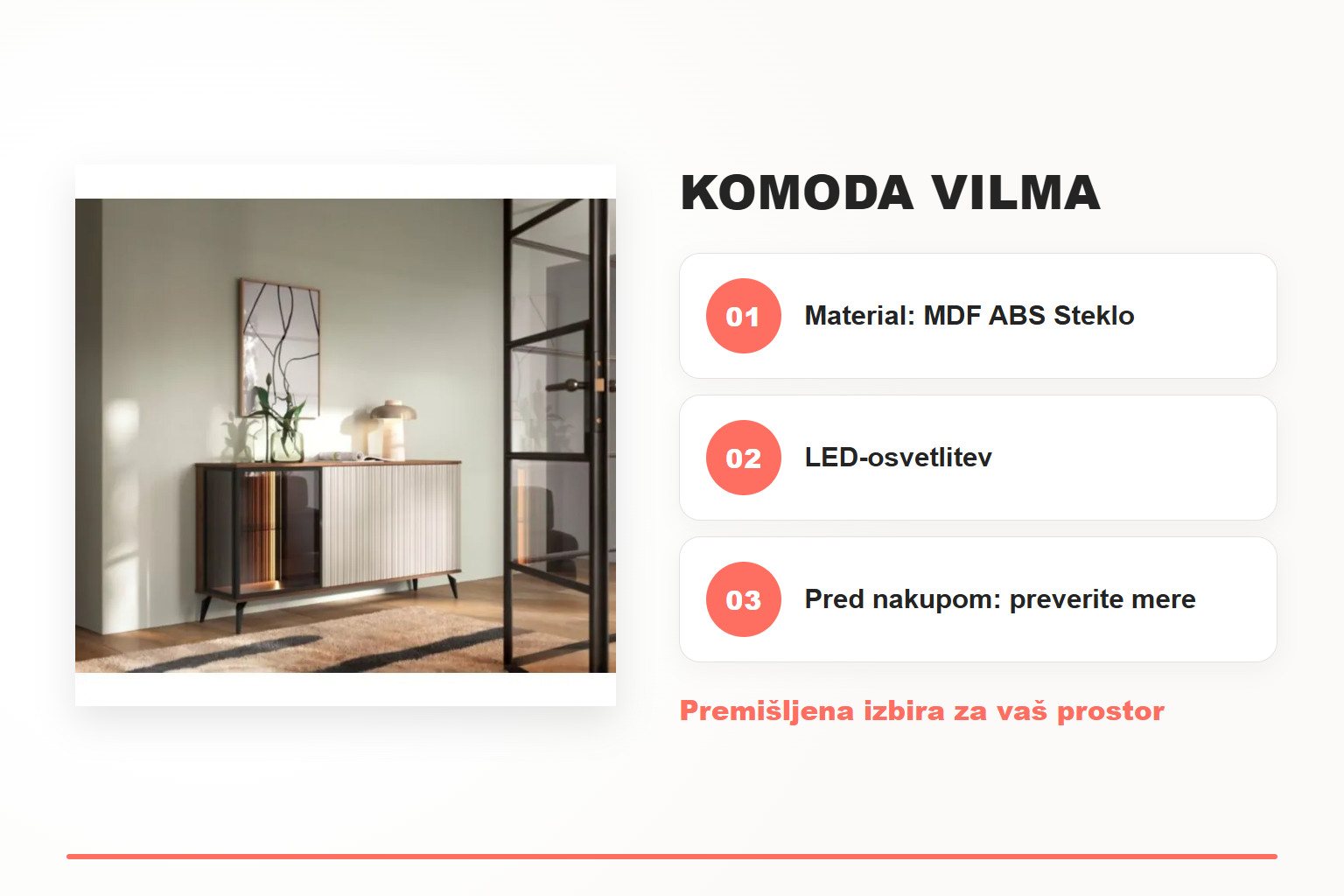 Komoda VILMA – pregled ključnih lastnosti