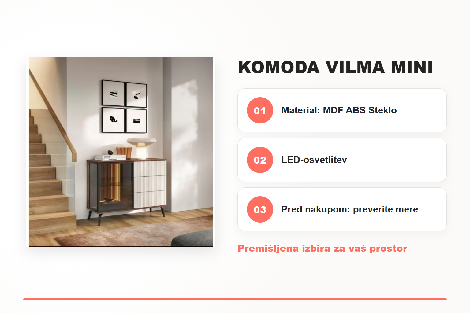 Komoda VILMA MINI – pregled ključnih lastnosti