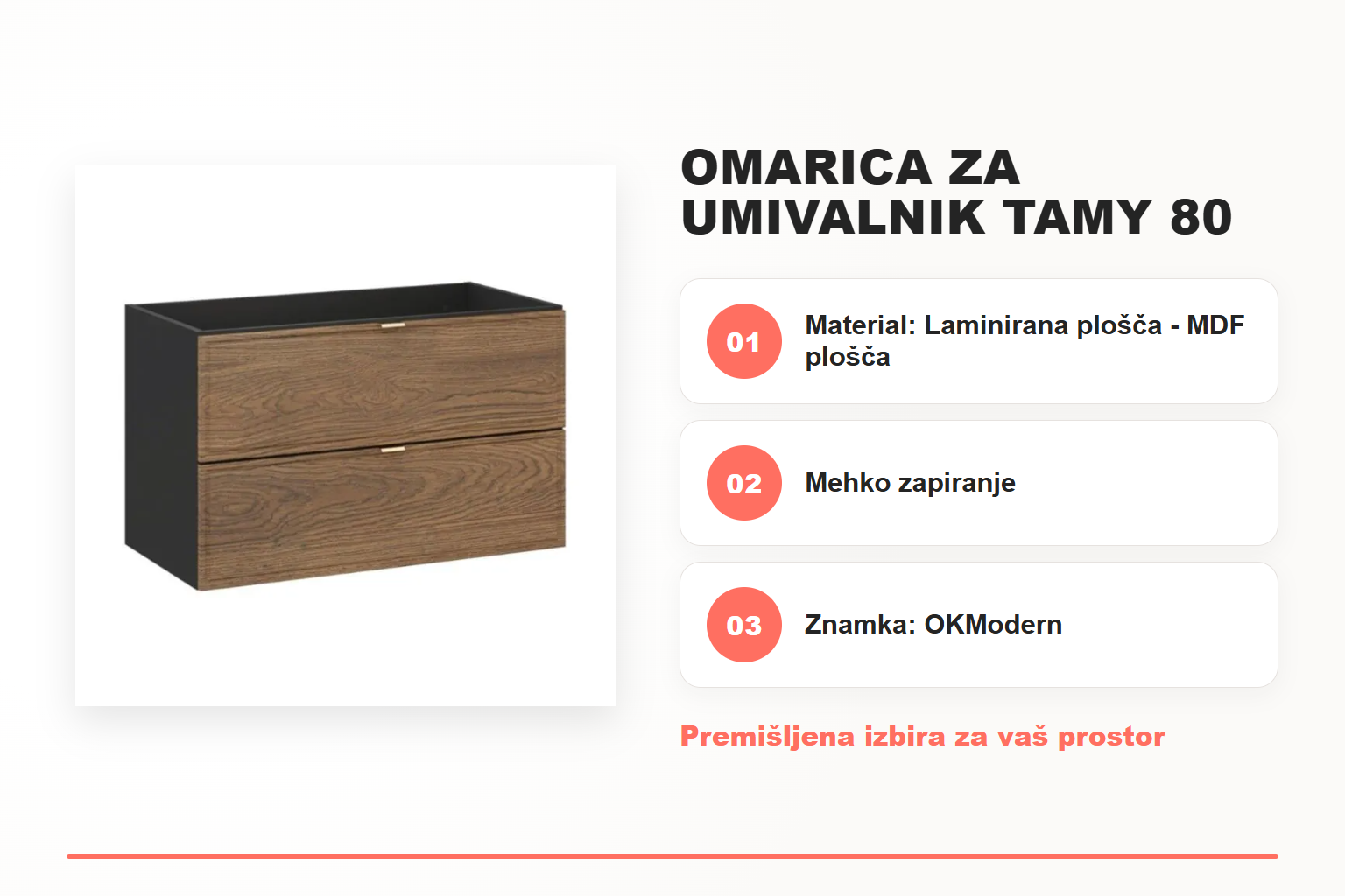 Omarica za umivalnik TAMY 80 – pregled ključnih lastnosti