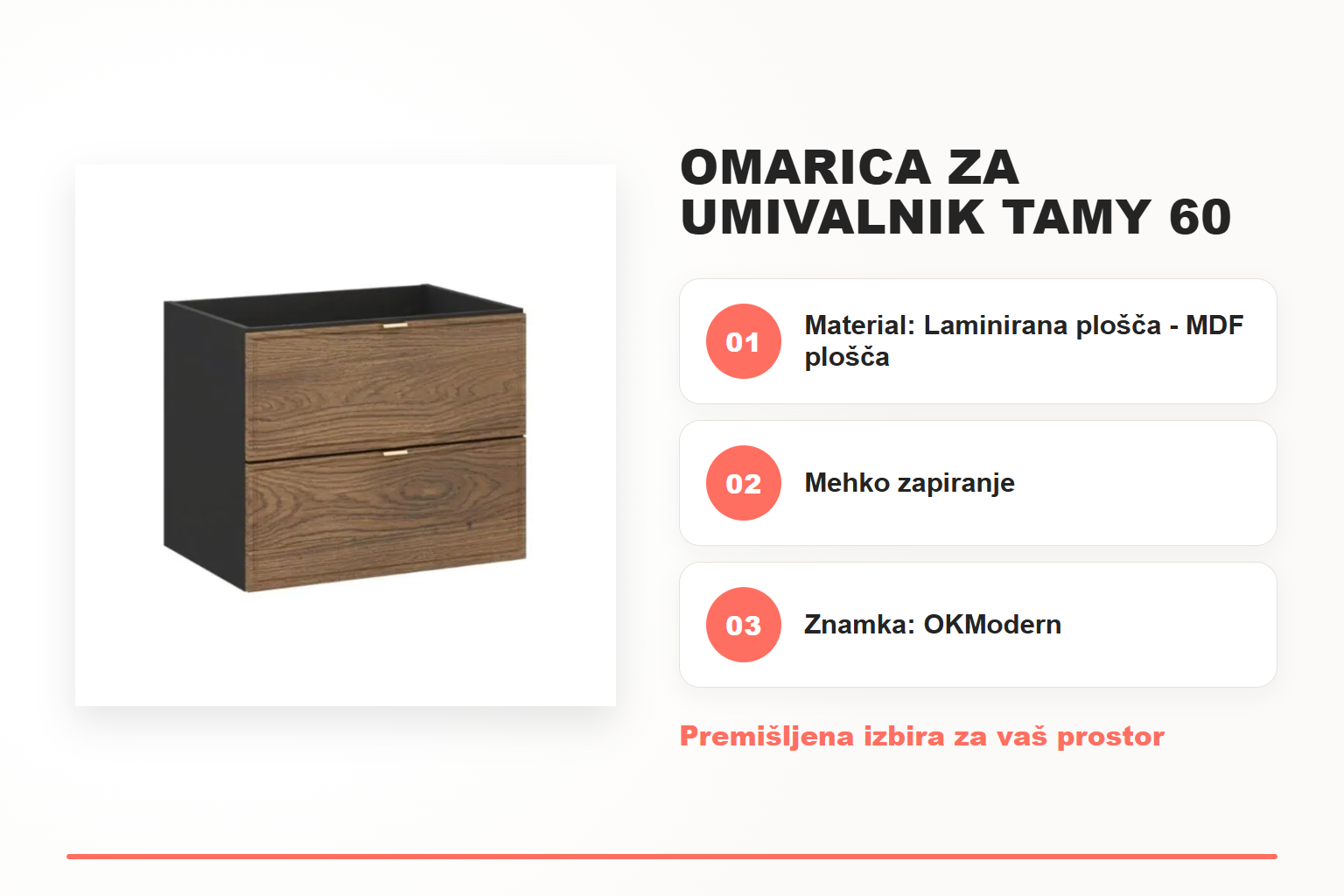 Omarica za umivalnik TAMY 60 – pregled ključnih lastnosti