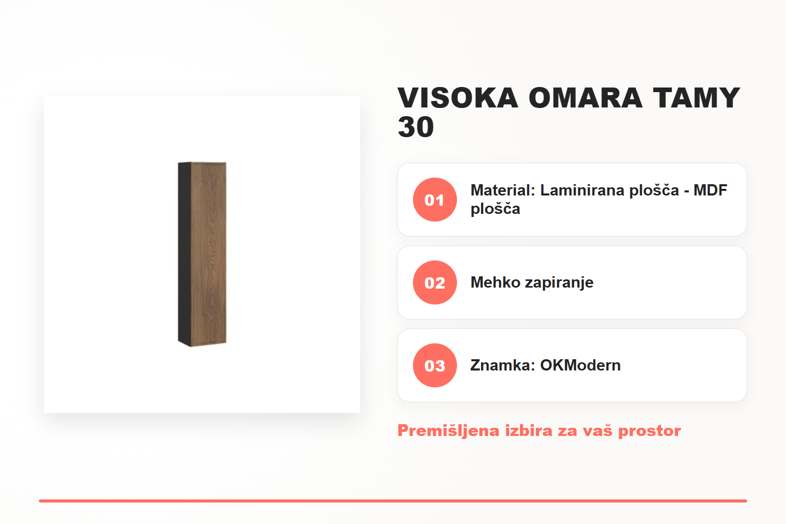 Visoka omara TAMY 30 – pregled ključnih lastnosti
