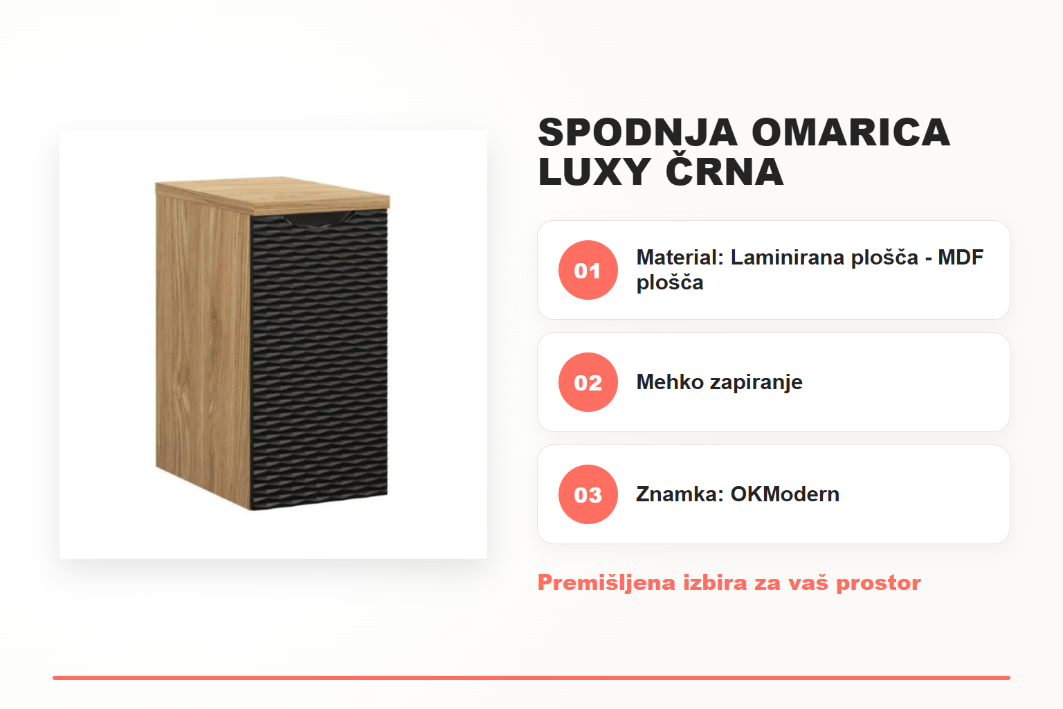 Spodnja omarica LUXY črna – pregled ključnih lastnosti