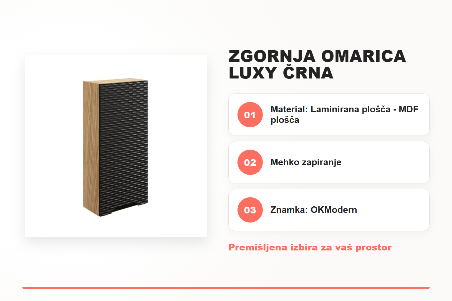 Zgornja omarica LUXY črna – pregled ključnih lastnosti