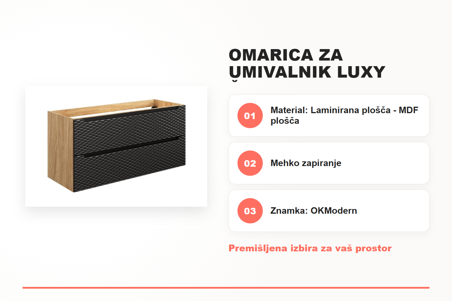 Omarica za umivalnik LUXY črna – pregled ključnih lastnosti