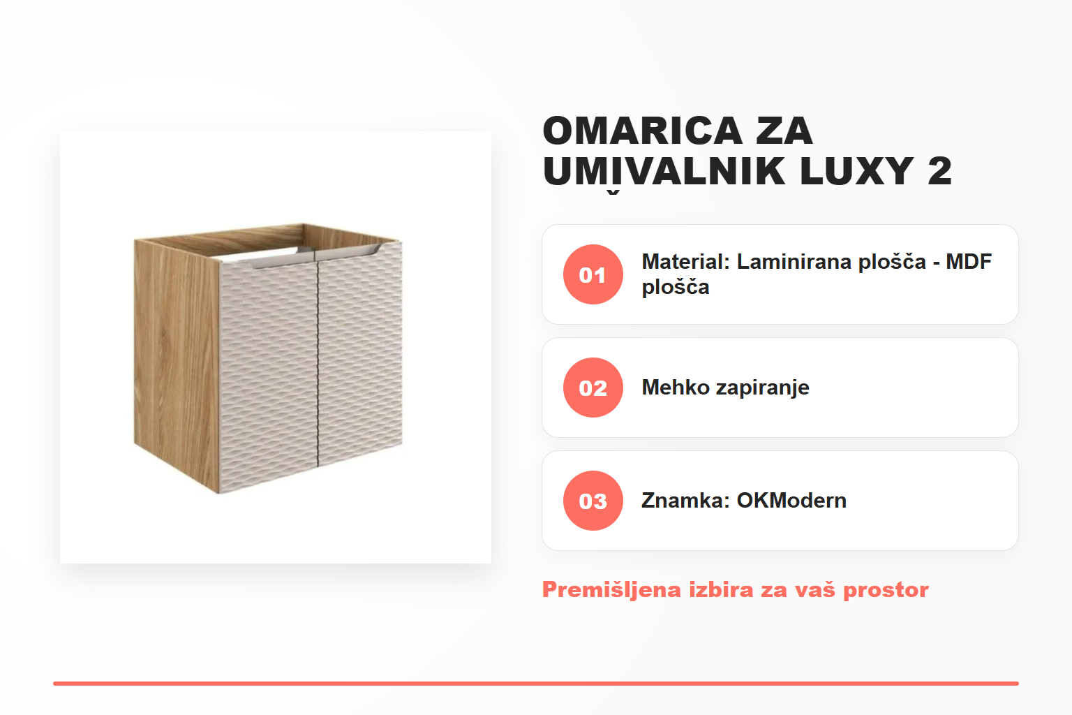 Omarica za umivalnik LUXY 2 bež – pregled ključnih lastnosti
