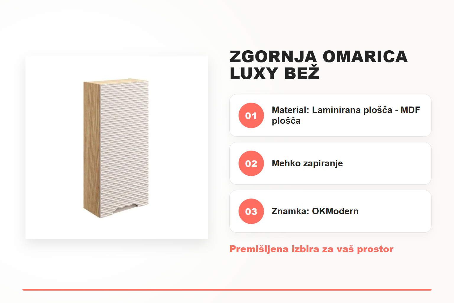 Zgornja omarica LUXY bež – pregled ključnih lastnosti
