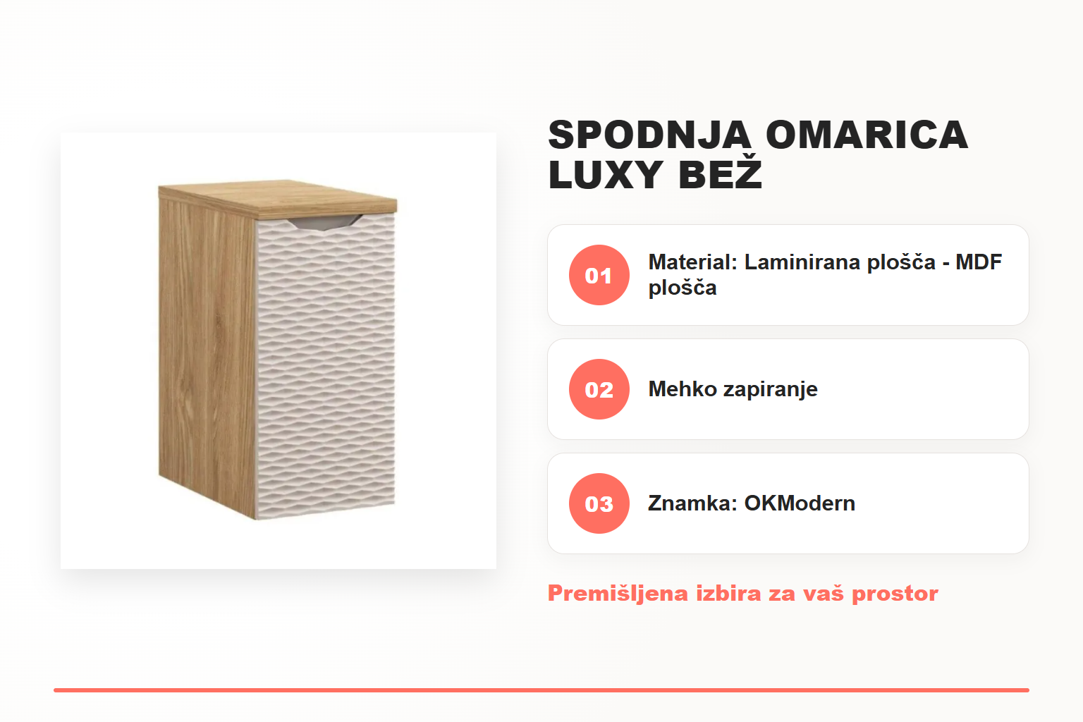 Spodnja omarica LUXY bež – pregled ključnih lastnosti