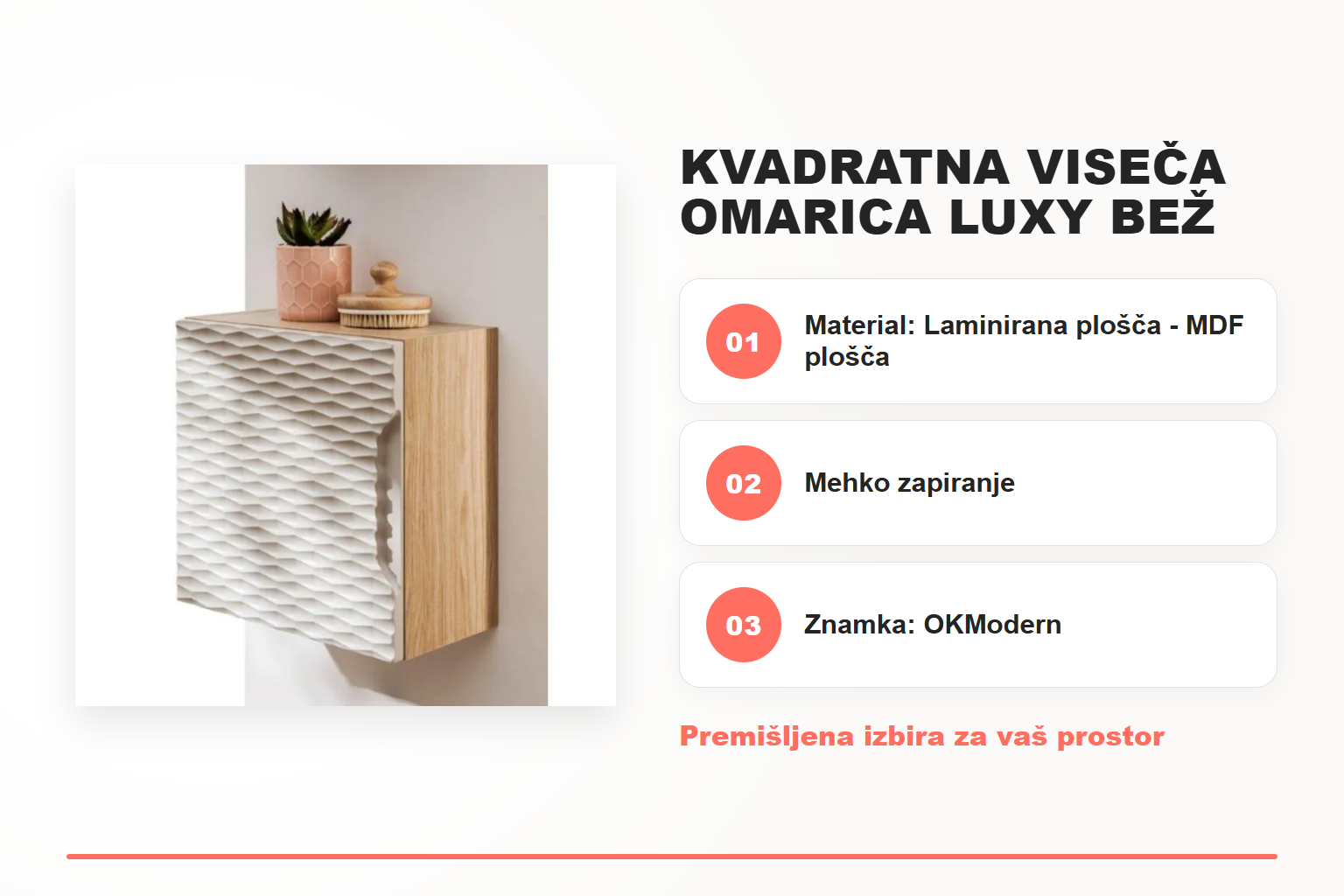 Kvadratna viseča omarica LUXY bež – pregled ključnih lastnosti