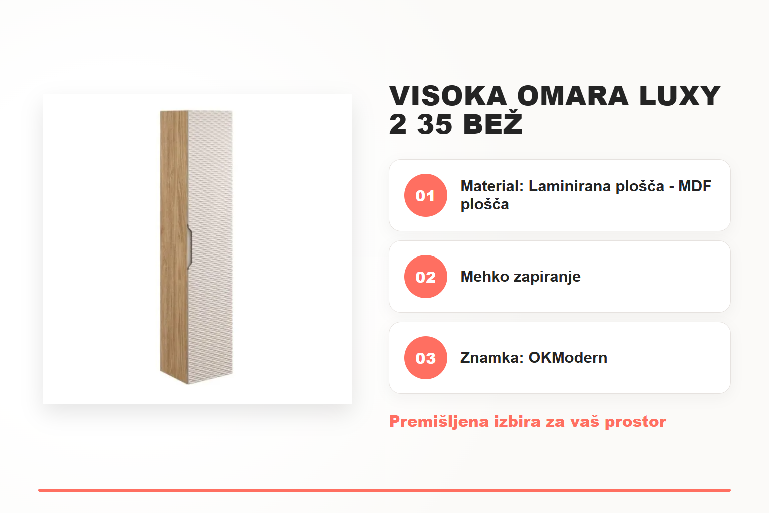 Visoka omara LUXY 2 35 bež – pregled ključnih lastnosti