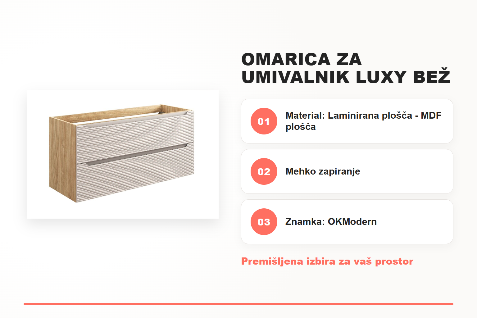 Omarica za umivalnik LUXY bež – pregled ključnih lastnosti
