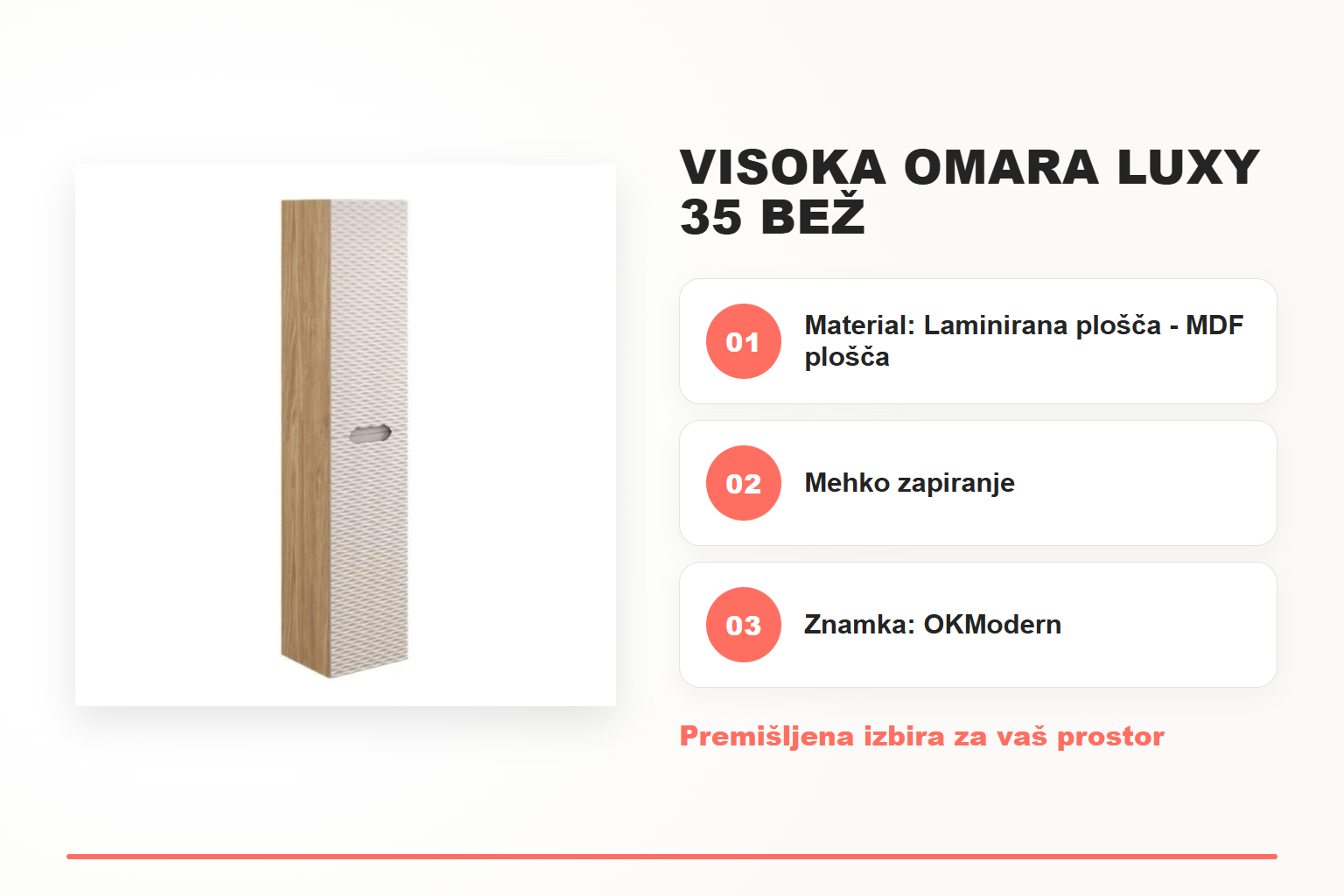 Visoka omara LUXY 35 bež – pregled ključnih lastnosti