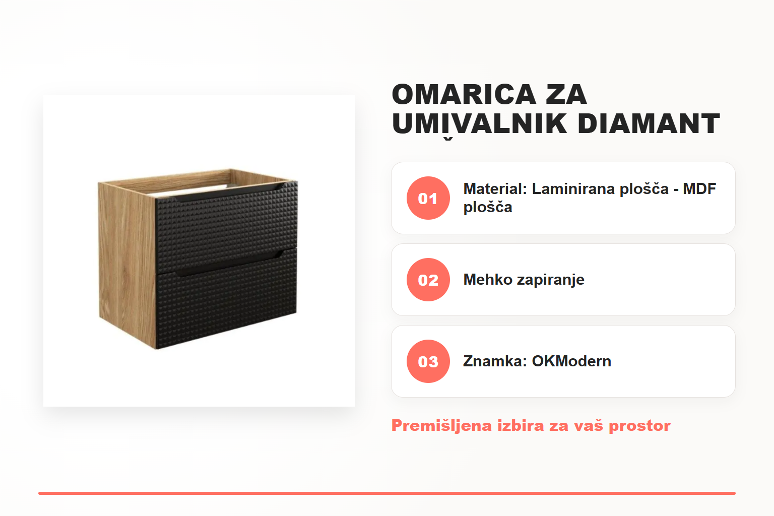 Omarica za umivalnik DIAMANT 70 črna – pregled ključnih lastnosti