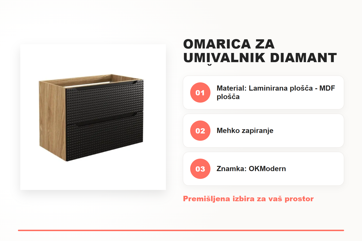 Omarica za umivalnik DIAMANT 80 črna – pregled ključnih lastnosti